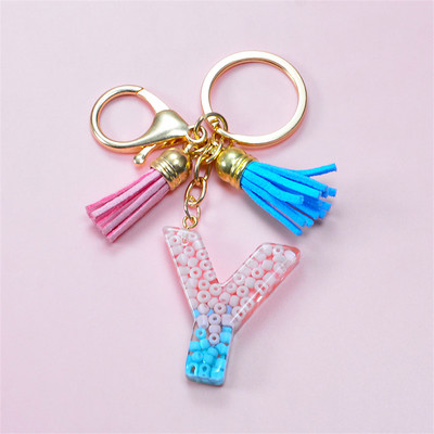 Madingi akriliniai ryžių karoliukai Raktų pakabukas Piniginė Piniginė Charms Crystal 26 Initials Raktų pakabukai Moterims Vaikų Dovanos vakarėliams