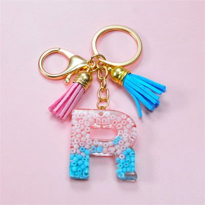 Madingi akriliniai ryžių karoliukai Raktų pakabukas Piniginė Piniginė Charms Crystal 26 Initials Raktų pakabukai Moterims Vaikų Dovanos vakarėliams