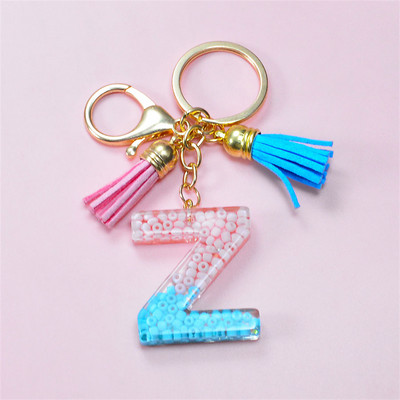 Madingi akriliniai ryžių karoliukai Raktų pakabukas Piniginė Piniginė Charms Crystal 26 Initials Raktų pakabukai Moterims Vaikų Dovanos vakarėliams