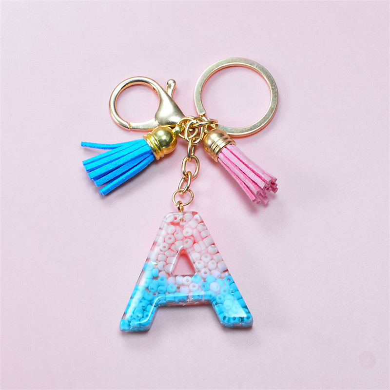 Madingi akriliniai ryžių karoliukai Raktų pakabukas Piniginė Piniginė Charms Crystal 26 Initials Raktų pakabukai Moterims Vaikų Dovanos vakarėliams