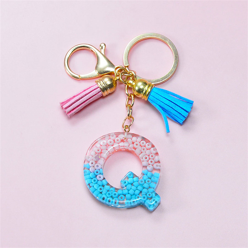 Madingi akriliniai ryžių karoliukai Raktų pakabukas Piniginė Piniginė Charms Crystal 26 Initials Raktų pakabukai Moterims Vaikų Dovanos vakarėliams