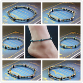 Hematit magnetic margele rotunde glezna cu margele cu margele de piatra ochi de pisică Lanț pentru picioare Bijuterii de plajă lucrate manual ANK1008