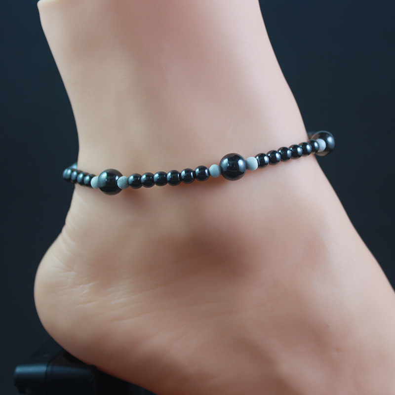 Hematit magnetic margele rotunde glezna cu margele cu margele de piatra ochi de pisică Lanț pentru picioare Bijuterii de plajă lucrate manual ANK1008