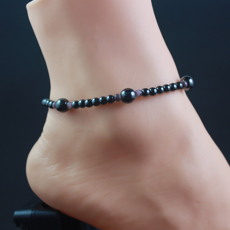 Hematit magnetic margele rotunde glezna cu margele cu margele de piatra ochi de pisică Lanț pentru picioare Bijuterii de plajă lucrate manual ANK1008