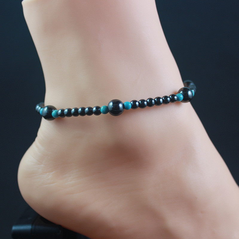 Hematit magnetic margele rotunde glezna cu margele cu margele de piatra ochi de pisică Lanț pentru picioare Bijuterii de plajă lucrate manual ANK1008