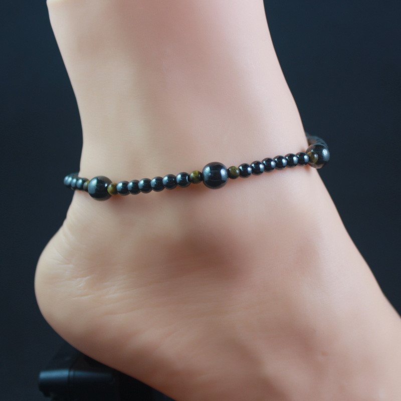 Hematit magnetic margele rotunde glezna cu margele cu margele de piatra ochi de pisică Lanț pentru picioare Bijuterii de plajă lucrate manual ANK1008