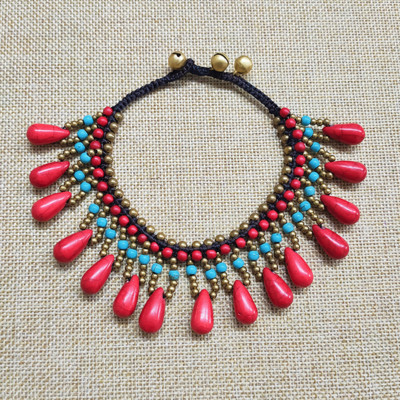 Dámsky náramok na členok z polodrahokamov v európskom a americkom bohémskom štýle, ručne tkaný, z voskovej nite, na plážovú dovolenku