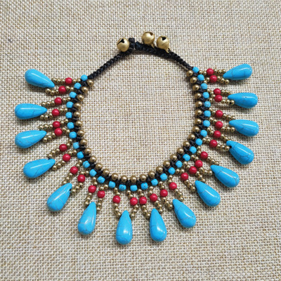 Dámsky náramok na členok z polodrahokamov v európskom a americkom bohémskom štýle, ručne tkaný, z voskovej nite, na plážovú dovolenku