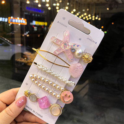 Agrafă de păr cu perle de modă din Coreea pentru femei 2022 pentru fete, cu strasuri geometrice, agrafe cu flori, accesorii pentru păr, costum