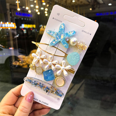 Agrafă de păr cu perle de modă din Coreea pentru femei 2022 pentru fete, cu strasuri geometrice, agrafe cu flori, accesorii pentru păr, costum