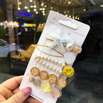 Agrafă de păr cu perle de modă din Coreea pentru femei 2022 pentru fete, cu strasuri geometrice, agrafe cu flori, accesorii pentru păr, costum