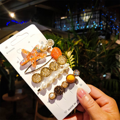 Agrafă de păr cu perle de modă din Coreea pentru femei 2022 pentru fete, cu strasuri geometrice, agrafe cu flori, accesorii pentru păr, costum