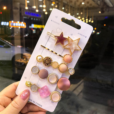 Agrafă de păr cu perle de modă din Coreea pentru femei 2022 pentru fete, cu strasuri geometrice, agrafe cu flori, accesorii pentru păr, costum