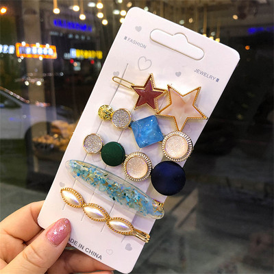 Agrafă de păr cu perle de modă din Coreea pentru femei 2022 pentru fete, cu strasuri geometrice, agrafe cu flori, accesorii pentru păr, costum