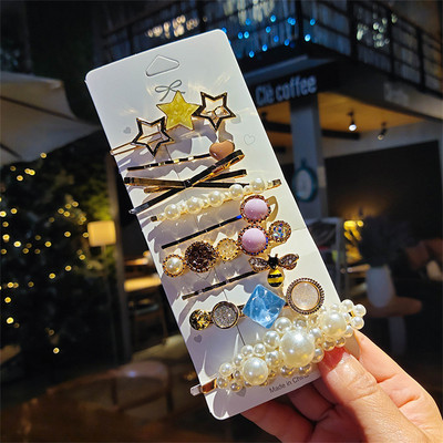 Agrafă de păr cu perle de modă din Coreea pentru femei 2022 pentru fete, cu strasuri geometrice, agrafe cu flori, accesorii pentru păr, costum