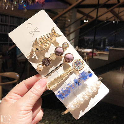 Agrafă de păr cu perle de modă din Coreea pentru femei 2022 pentru fete, cu strasuri geometrice, agrafe cu flori, accesorii pentru păr, costum