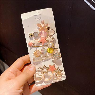 Agrafă de păr cu perle de modă din Coreea pentru femei 2022 pentru fete, cu strasuri geometrice, agrafe cu flori, accesorii pentru păr, costum