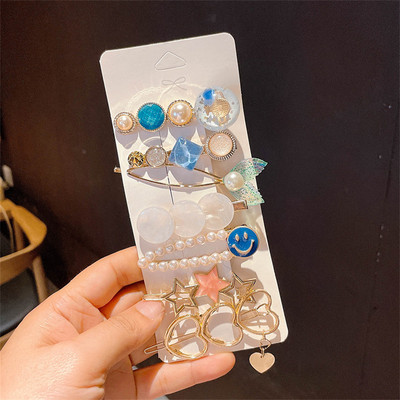 Agrafă de păr cu perle de modă din Coreea pentru femei 2022 pentru fete, cu strasuri geometrice, agrafe cu flori, accesorii pentru păr, costum