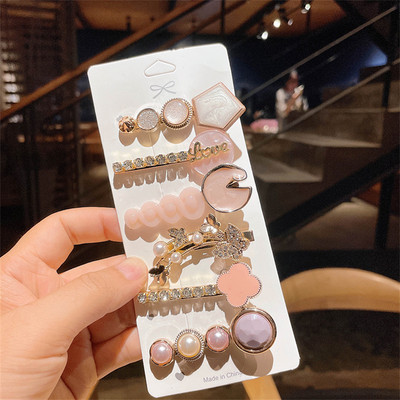 Agrafă de păr cu perle de modă din Coreea pentru femei 2022 pentru fete, cu strasuri geometrice, agrafe cu flori, accesorii pentru păr, costum