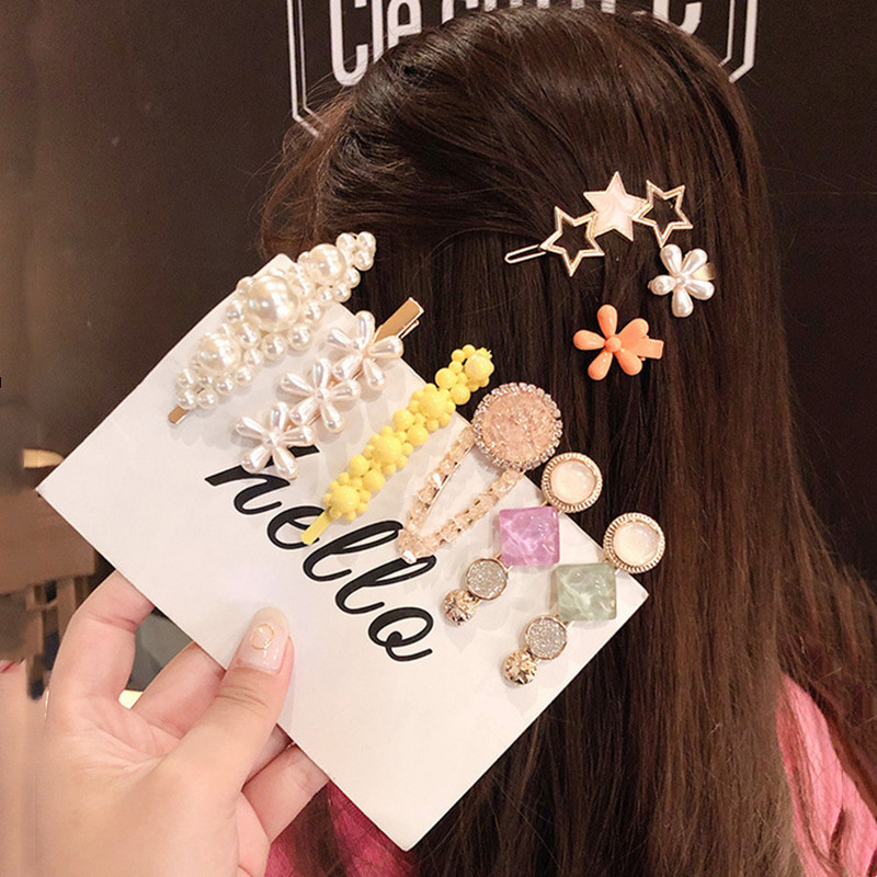 Agrafă de păr cu perle de modă din Coreea pentru femei 2022 pentru fete, cu strasuri geometrice, agrafe cu flori, accesorii pentru păr, costum