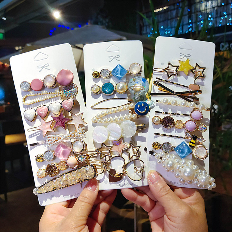 Agrafă de păr cu perle de modă din Coreea pentru femei 2022 pentru fete, cu strasuri geometrice, agrafe cu flori, accesorii pentru păr, costum