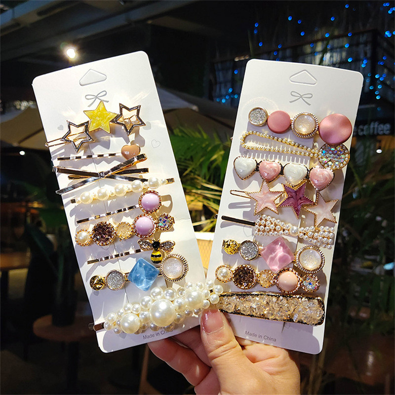 Agrafă de păr cu perle de modă din Coreea pentru femei 2022 pentru fete, cu strasuri geometrice, agrafe cu flori, accesorii pentru păr, costum