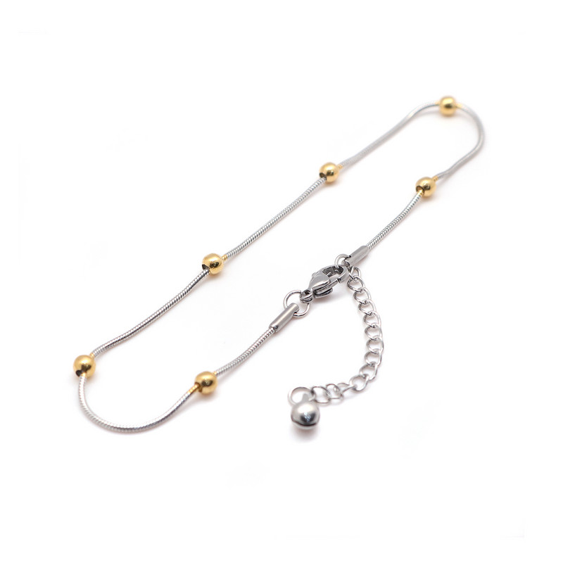 Bratara de glezna din otel inoxidabil 304 Culoarea argintii/Culoare aurie Bratara rotunda de glezna cu farmec pentru femei Bijuterii Lant descult, 1 bucata