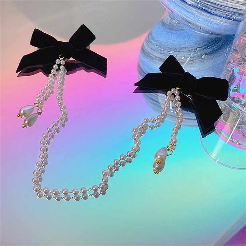 Nauji kutai Elegant Vintage Bow Pearl Grandininiai plaukų segtukai Saldūs plaukai Dekoruokite galvos juosteles Plaukų segtukai madingiems plaukų aksesuarams papuošalai