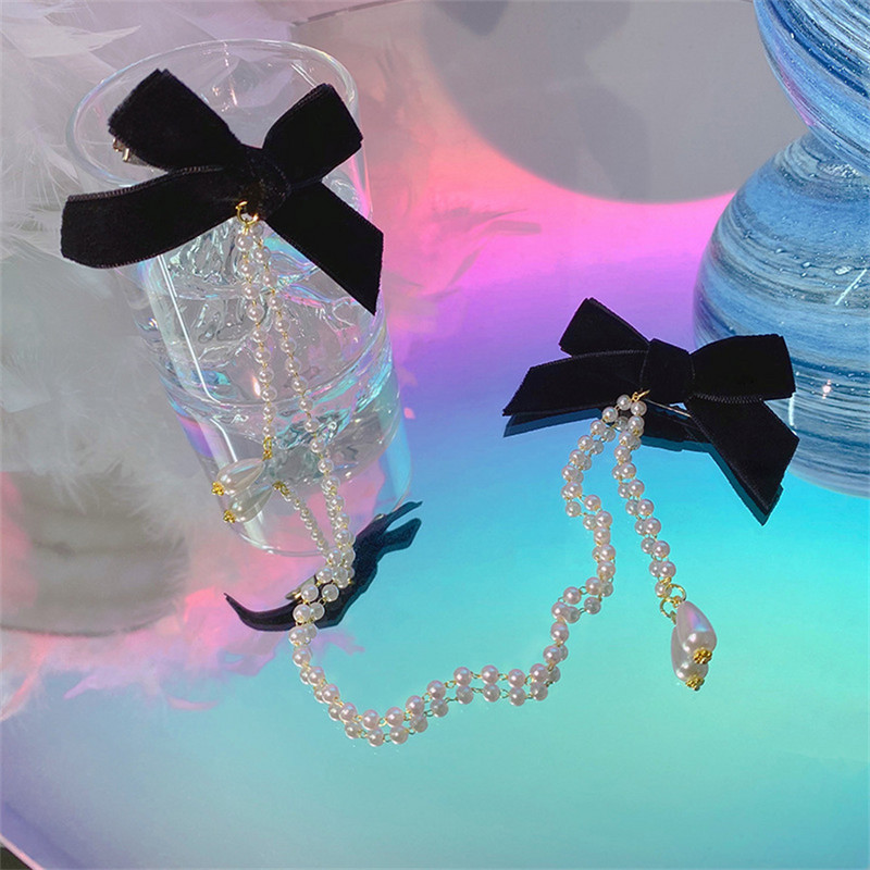 Nauji kutai Elegant Vintage Bow Pearl Grandininiai plaukų segtukai Saldūs plaukai Dekoruokite galvos juosteles Plaukų segtukai madingiems plaukų aksesuarams papuošalai