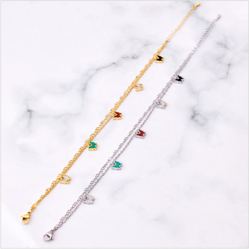 Bijuterii de modă noi din oțel inoxidabil 316L 2 straturi încorporate în cochilii naturale Agățați 5 fluturi gleznele cu lanț de farmec pentru femei