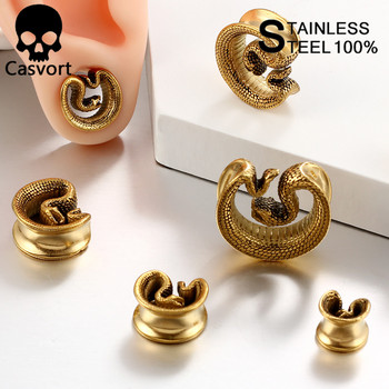 Casvort 2PCS 316 неръждаема стомана Snake Saddle Plugs Уреди за уши Тунели за пиърсинг Носилка Седла Gauges Бижута за пиърсинг