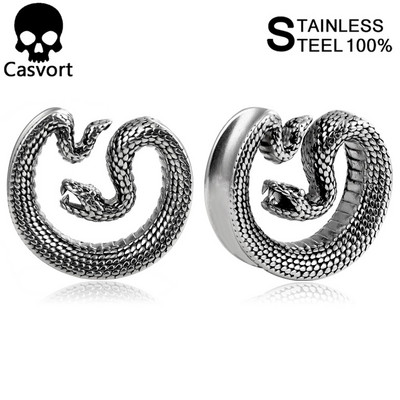 Casvort 2 bucăți șai șarpe din oțel inoxidabil 316, calibre pentru urechi, tuneluri de piercing, calibre pentru șa, bijuterii pentru piercing pentru corp