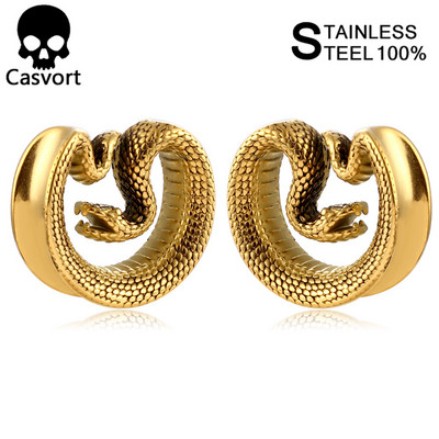 Casvort 2 bucăți șai șarpe din oțel inoxidabil 316, calibre pentru urechi, tuneluri de piercing, calibre pentru șa, bijuterii pentru piercing pentru corp