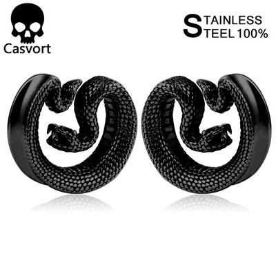 Casvort 2 bucăți șai șarpe din oțel inoxidabil 316, calibre pentru urechi, tuneluri de piercing, calibre pentru șa, bijuterii pentru piercing pentru corp