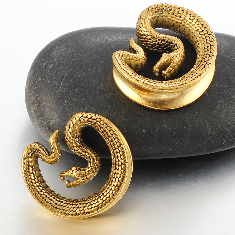 Casvort 2 bucăți șai șarpe din oțel inoxidabil 316, calibre pentru urechi, tuneluri de piercing, calibre pentru șa, bijuterii pentru piercing pentru corp