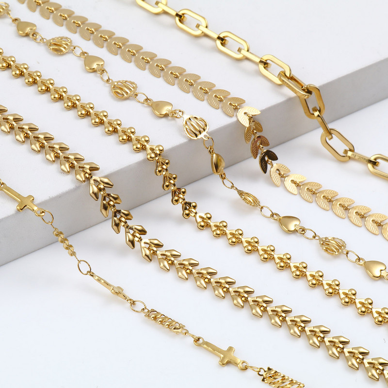 DoreenBeads narukvica od nehrđajućeg čelika zlatne boje za žene Lanac za plažu, stopalo za nogu Narukvice za gležnjeve Nakit Poklon 22,5 cm-23,5 cm, 1 komad