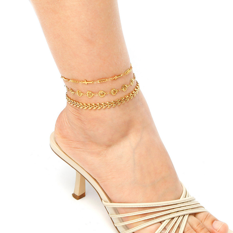 DoreenBeads narukvica od nehrđajućeg čelika zlatne boje za žene Lanac za plažu, stopalo za nogu Narukvice za gležnjeve Nakit Poklon 22,5 cm-23,5 cm, 1 komad