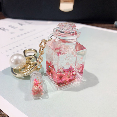 Creative Immortal Flower Quicksand Drift Bottle Raktų pakabukas moteriškas mielas kvepalų buteliukas rožių gėlė plūduriuojantis skystas raktų pakabukas maišelis Dovana