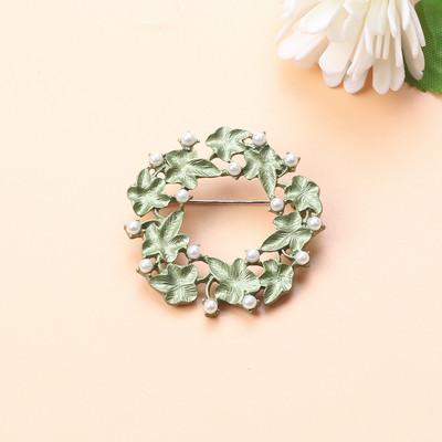 Broșă cu perle de plantă verde de epocă nou-nouță Broșă cu frunze de flori Cadou de bijuterii pentru doamne