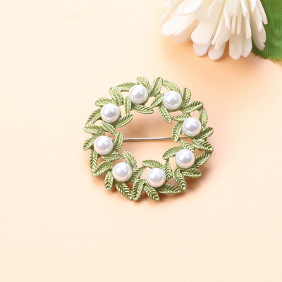 Broșă cu perle de plantă verde de epocă nou-nouță Broșă cu frunze de flori Cadou de bijuterii pentru doamne