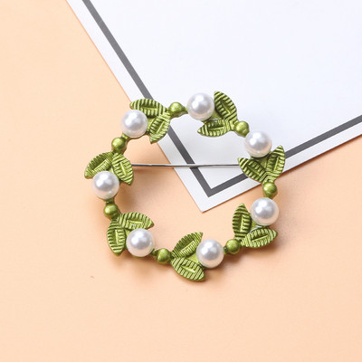 Broșă cu perle de plantă verde de epocă nou-nouță Broșă cu frunze de flori Cadou de bijuterii pentru doamne