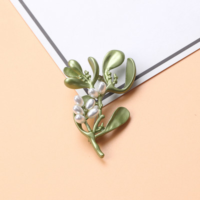 Broșă cu perle de plantă verde de epocă nou-nouță Broșă cu frunze de flori Cadou de bijuterii pentru doamne