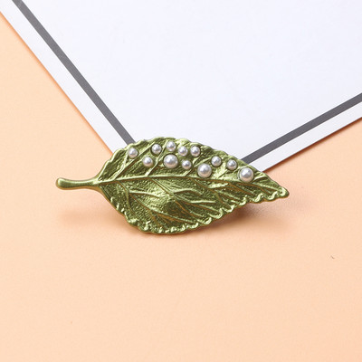 Broșă cu perle de plantă verde de epocă nou-nouță Broșă cu frunze de flori Cadou de bijuterii pentru doamne