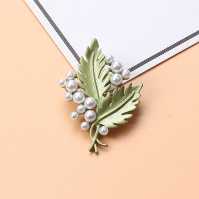 Broșă cu perle de plantă verde de epocă nou-nouță Broșă cu frunze de flori Cadou de bijuterii pentru doamne