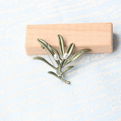 Broșă cu perle de plantă verde de epocă nou-nouță Broșă cu frunze de flori Cadou de bijuterii pentru doamne