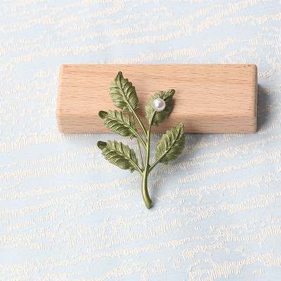 Broșă cu perle de plantă verde de epocă nou-nouță Broșă cu frunze de flori Cadou de bijuterii pentru doamne