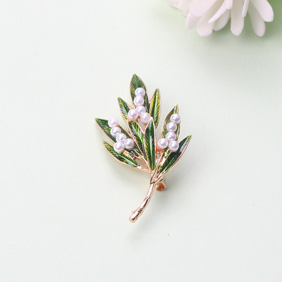 Broșă cu perle de plantă verde de epocă nou-nouță Broșă cu frunze de flori Cadou de bijuterii pentru doamne