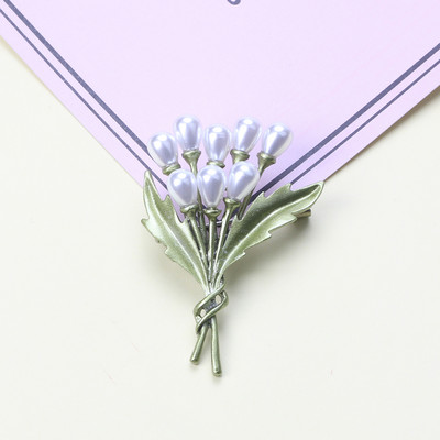 Broșă cu perle de plantă verde de epocă nou-nouță Broșă cu frunze de flori Cadou de bijuterii pentru doamne