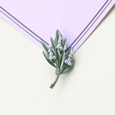 Broșă cu perle de plantă verde de epocă nou-nouță Broșă cu frunze de flori Cadou de bijuterii pentru doamne