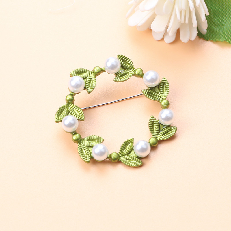 Broșă cu perle de plantă verde de epocă nou-nouță Broșă cu frunze de flori Cadou de bijuterii pentru doamne